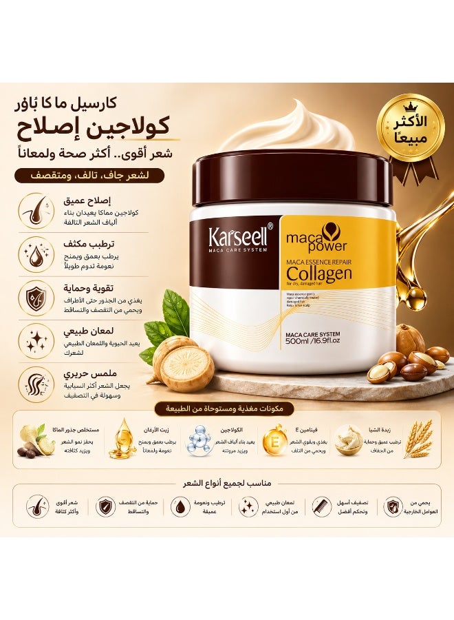 Karseell The Ultimate Salon Secret at Home Karseell Collagen & Maca Hair Mask for Damaged Hair Repair and Revitalization - 500ml - Image 1