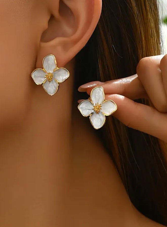 Ready For Chai Elegant Resin Flower Earrings for - Zinc Alloy, No Plating, Versatile Daily Wear, Ideal Gift for All Seasons, for Teenager - Image 1