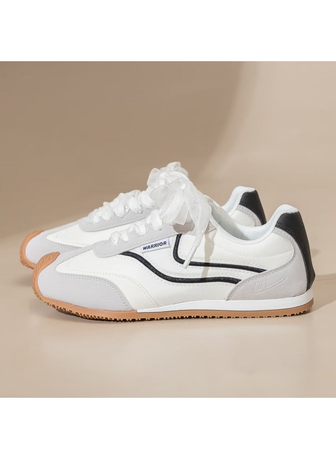 Pull Back Huili Women's Shoes, German Training Shoes, Fashionable Retro Color-block Sneakers, Soft-soled Sports Shoes Wxy4774, Beige-gray Size 38 - Image 5