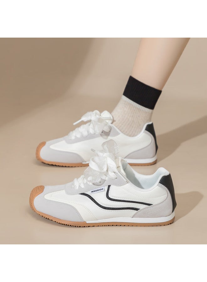 Pull Back Huili Women's Shoes, German Training Shoes, Fashionable Retro Color-block Sneakers, Soft-soled Sports Shoes Wxy4774, Beige-gray Size 38 - Image 4