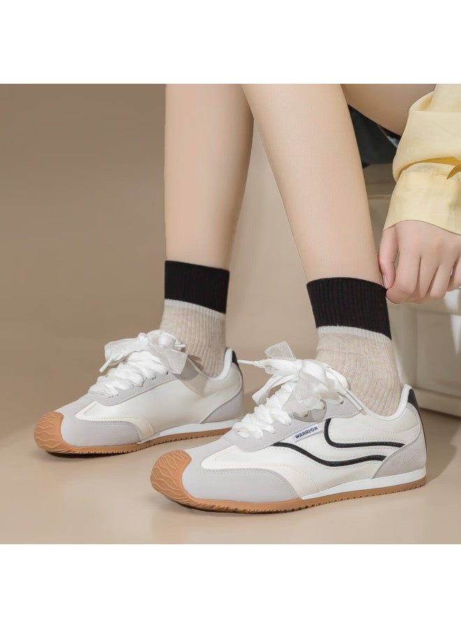 Pull Back Huili Women's Shoes, German Training Shoes, Fashionable Retro Color-block Sneakers, Soft-soled Sports Shoes Wxy4774, Beige-gray Size 38 - Image 1
