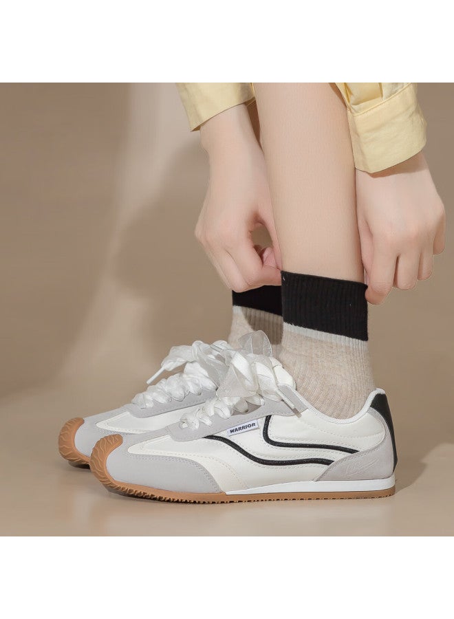 Pull Back Huili Women's Shoes, German Training Shoes, Fashionable Retro Color-block Sneakers, Soft-soled Sports Shoes Wxy4774, Beige-gray Size 38 - Image 3