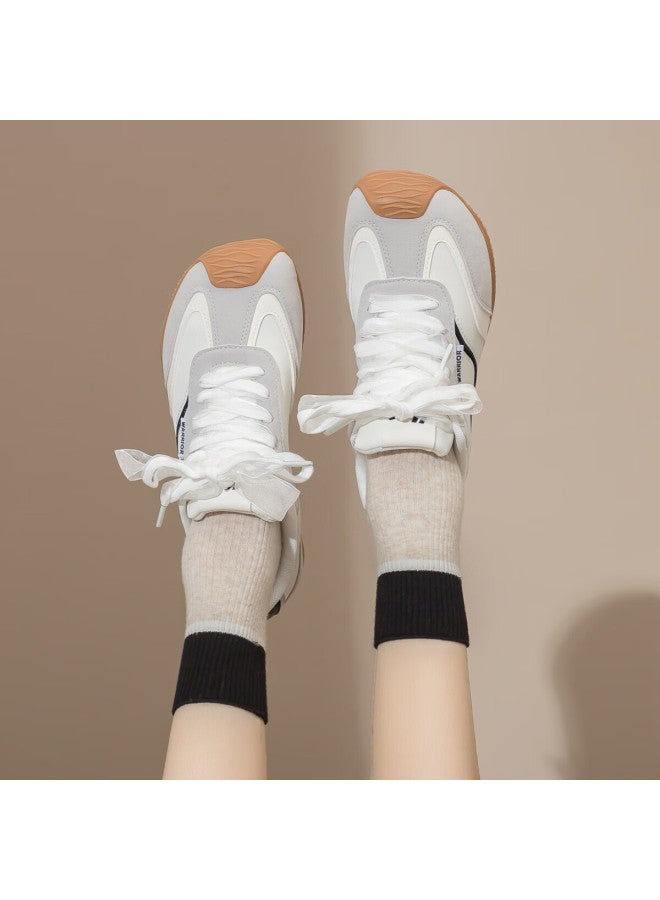 Pull Back Huili Women's Shoes, German Training Shoes, Fashionable Retro Color-block Sneakers, Soft-soled Sports Shoes Wxy4774, Beige-gray Size 38 - Image 2