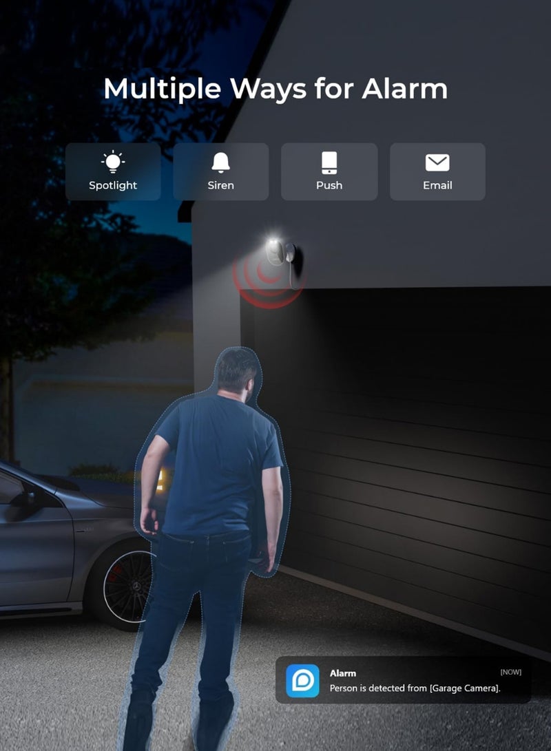ريولينك كاميرا أمان خارجية لاسلكية لوموس 2K، رؤية ليلية ملونة محسّنة بدقة 4MP مع ضوء كشاف، كاميرا تعمل بتقنية WiFi مزدوجة النطاق 2.4/5GHz، كشف ذكي للأشخاص/المركبات/الحيوانات، محادثة ثنائية الاتجاه، تخزين محلي - Image 4