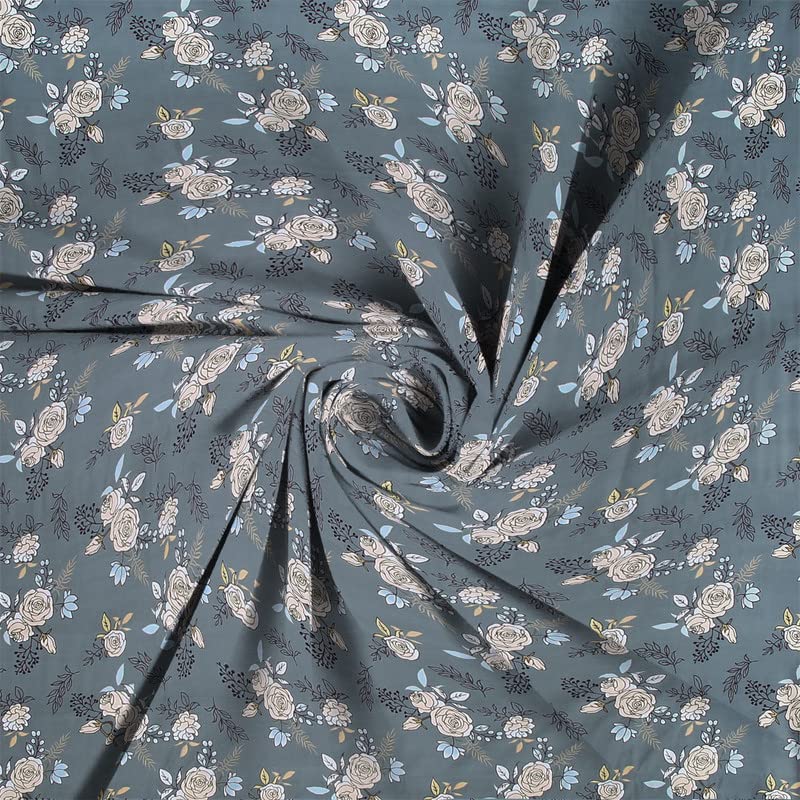 NEW LEAF Premium Cotton Elastic Fitted Bedsheets with 2 King Size Pillow Covers | Double Bed with All Around Elastic 220 TC Supersoft |Size-72 King Sizex78+10 inches | Grey White Rose - Image 3