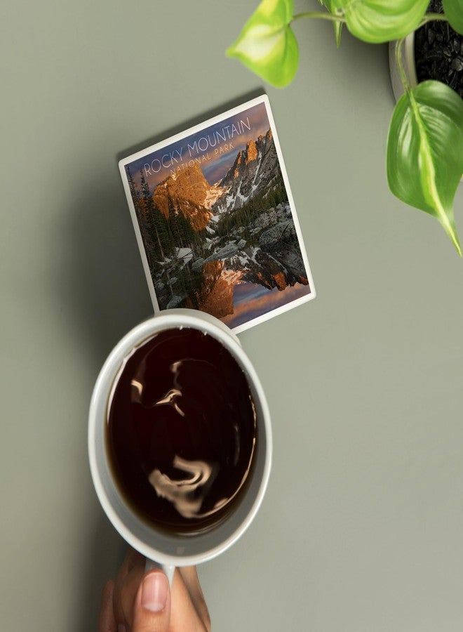 Lantern Press Rocky Mountain National Park, Colorado, Dream Lake Sunset (Absorbent Ceramic Coaster, Single, Cork Back, Kitchen Table Decor) - Image 2