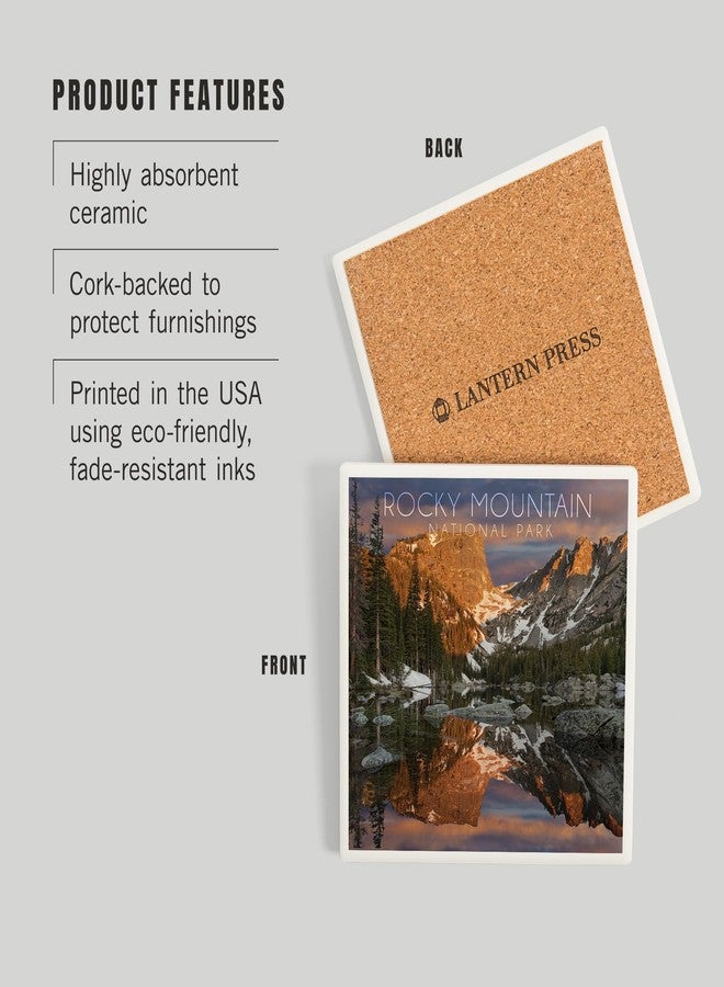 Lantern Press Rocky Mountain National Park, Colorado, Dream Lake Sunset (Absorbent Ceramic Coaster, Single, Cork Back, Kitchen Table Decor) - Image 3