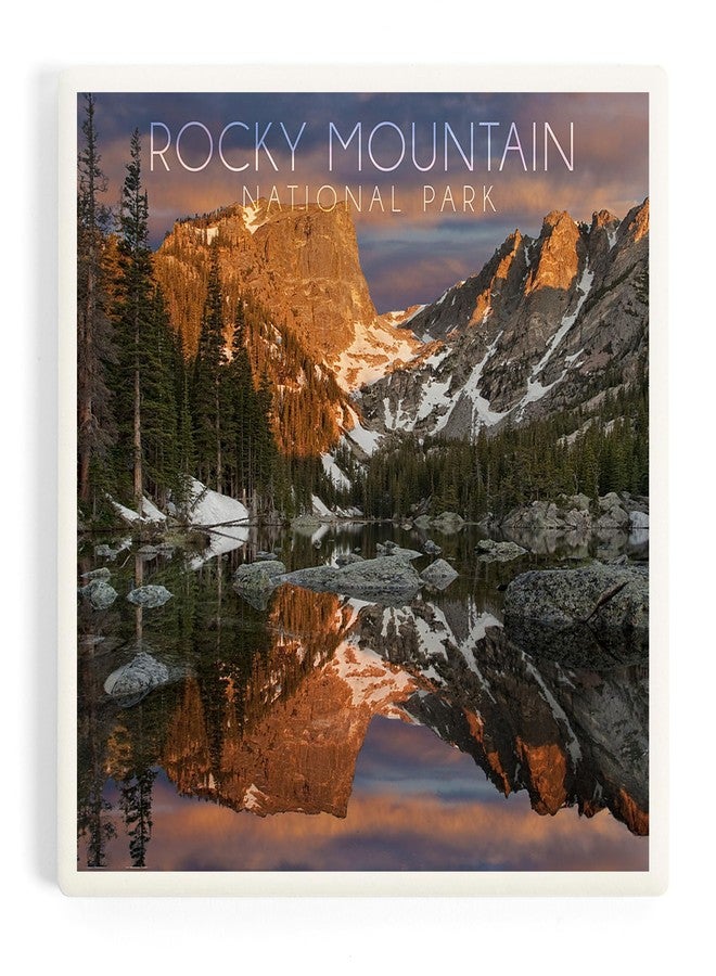 Lantern Press Rocky Mountain National Park, Colorado, Dream Lake Sunset (Absorbent Ceramic Coaster, Single, Cork Back, Kitchen Table Decor) - Image 1