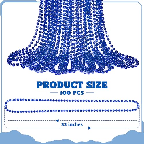 Huskein 100 PCS Blue Mardi Gras Beads Necklaces 33 Metallic Patriotic Carnival Beaded 4th of July Costume Necklaces Bulk Mardi Gras Accessories Set for Gender Reveal Parade Throws Party Decorations - Image 5