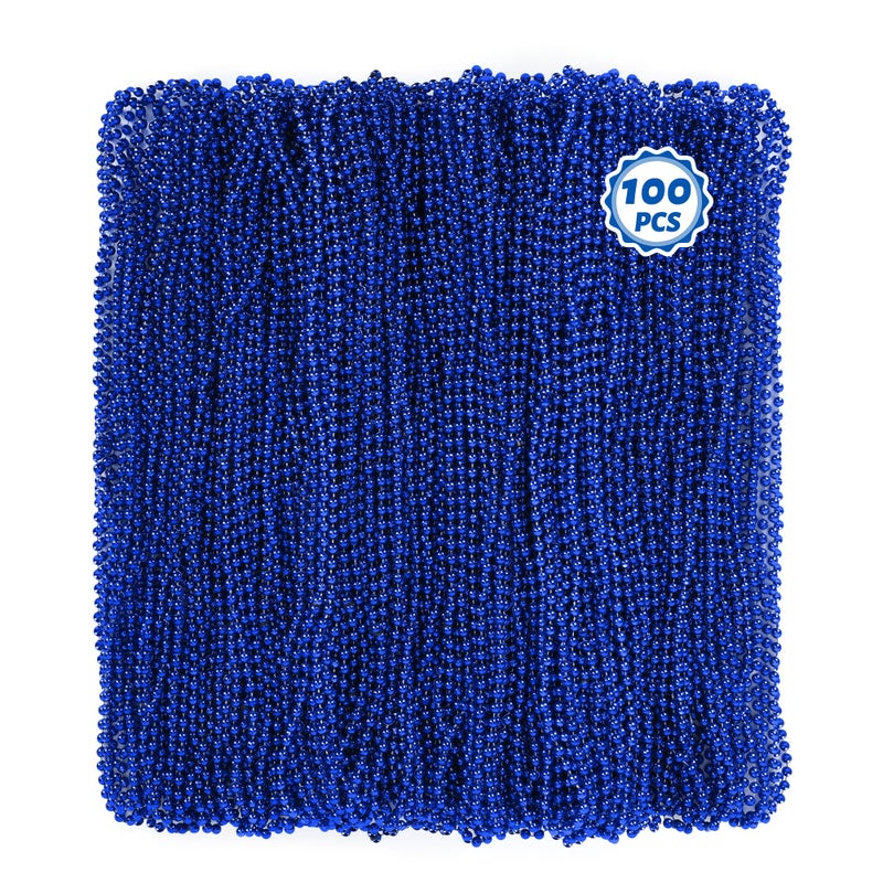 Huskein 100 PCS Blue Mardi Gras Beads Necklaces 33 Metallic Patriotic Carnival Beaded 4th of July Costume Necklaces Bulk Mardi Gras Accessories Set for Gender Reveal Parade Throws Party Decorations - Image 3
