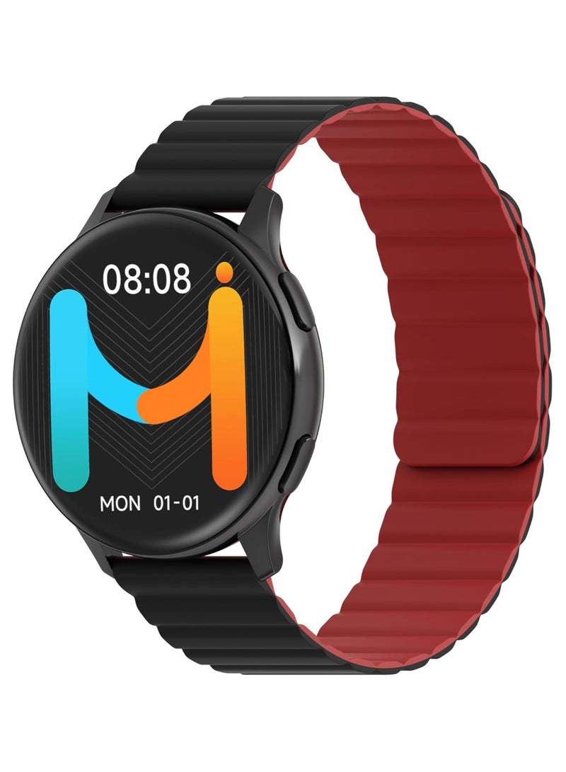 Imiki HOLO TG2 Smartwatch for Men & Women – 1.43" AMOLED Display, Bluetooth Fitness Tracker with Heart Rate & SpO2 Monitor, Magnetic Strap, Compatible with Android & iOS – Black + Red Strap - Image 1