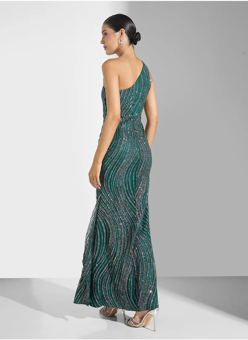 نمشي x One Shoulder Shimmer Dress