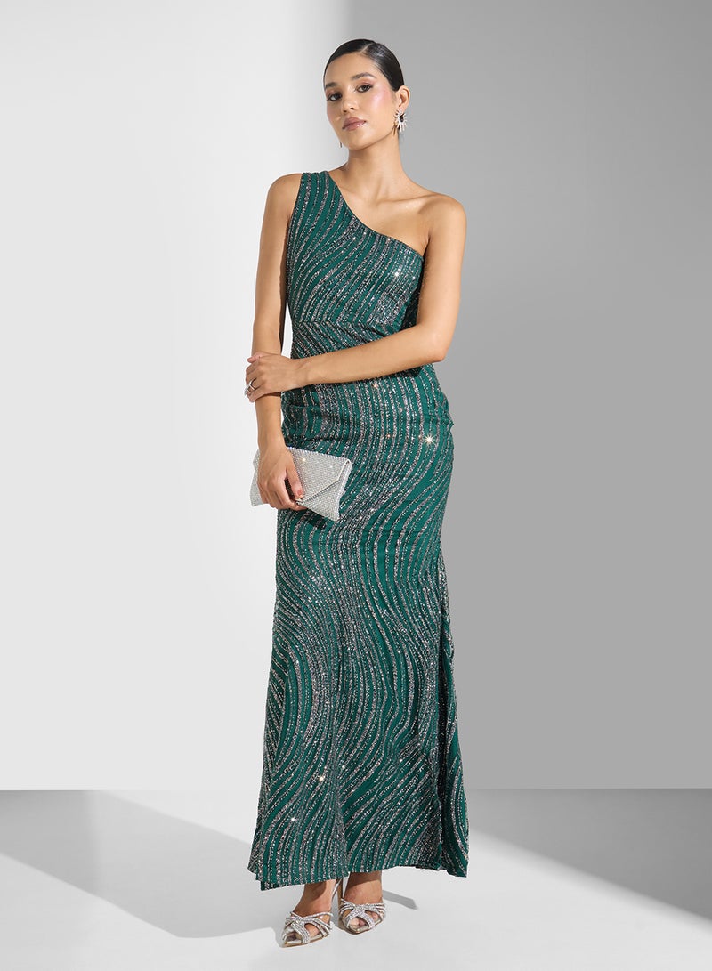 Namshi x One Shoulder Shimmer Dress - Image 4