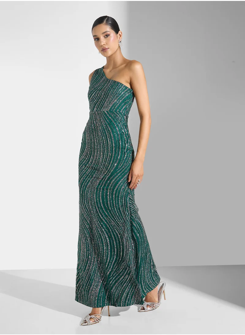 نمشي x One Shoulder Shimmer Dress