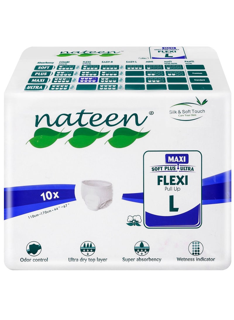 nateen Flexi Maxi Adult Diapers Pants,Incontinence Night Time Pull Up,Large,Waist Size 110-170cm,10 Count Adult Pull Ups,Superior Comfort,Excellent Combination of Protection. (10 Count)  - Image 1
