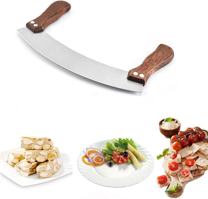 2HEET سكين ميزالونا مزدوجة المقبض من الفولاذ المقاوم للصدأ 10 بوصة قاطع هيرب قاطع بيتزا مقطع خضار مقطع معجنات مقطع نوغات للاستخدام المنزلي والمهني - Image 1