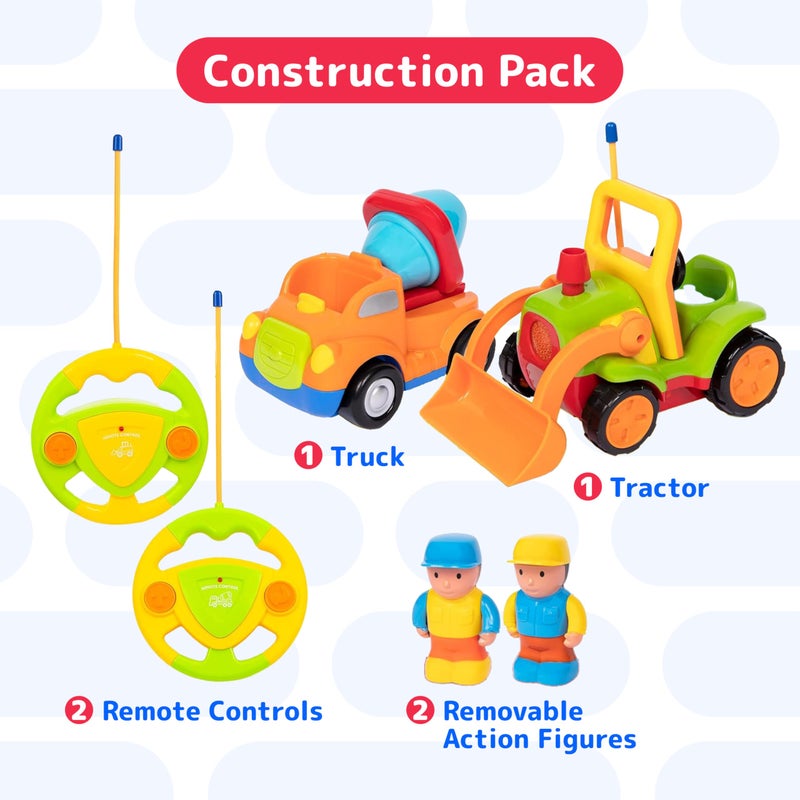 PREXTEX 2 Pack Remote Control Cars for 3-5 Year Old Boys - Truck and Tractor Toddler Toys with Easy Controllers - Sound and Light Play Features - Fun Easter Gift Basket Toy for Kids - Image 4