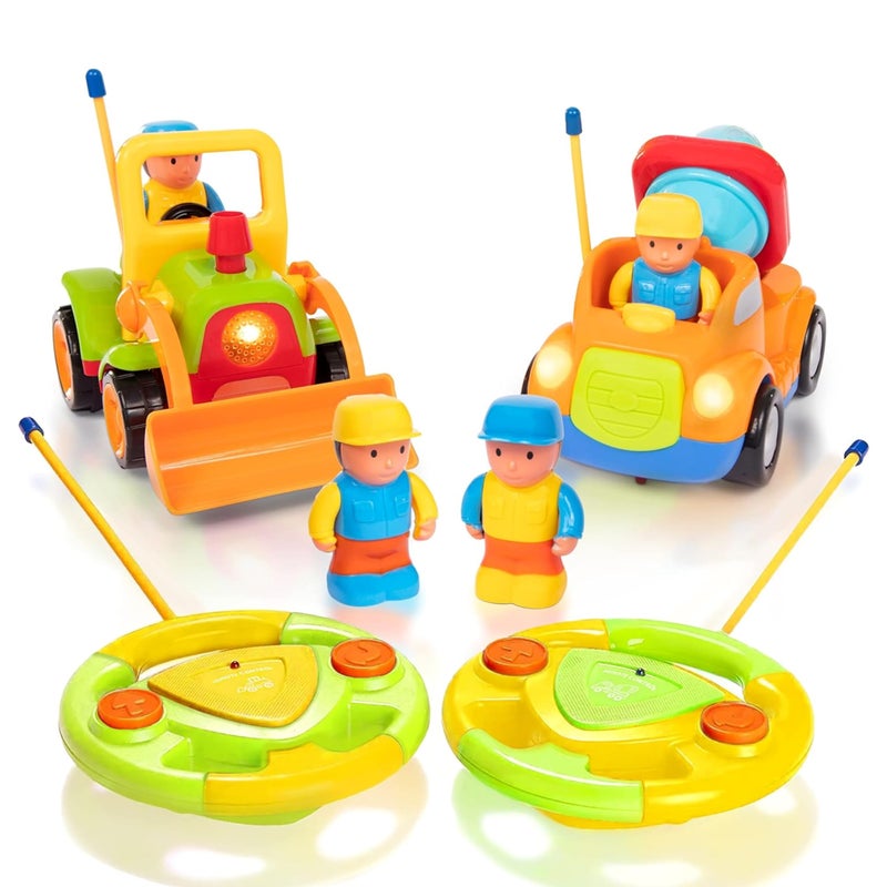 PREXTEX 2 Pack Remote Control Cars for 3-5 Year Old Boys - Truck and Tractor Toddler Toys with Easy Controllers - Sound and Light Play Features - Fun Easter Gift Basket Toy for Kids - Image 1