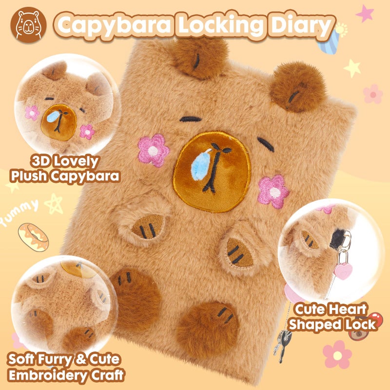 YOYTOO Capybara Diary for Girls with Lock, Plush Capybara Toys Gift for Teen Girls, Kids Writing Journal Notebook, Birthday Gifts for Little Girls Ages 5 6 7 8 9 10-12 Year Old - Image 2