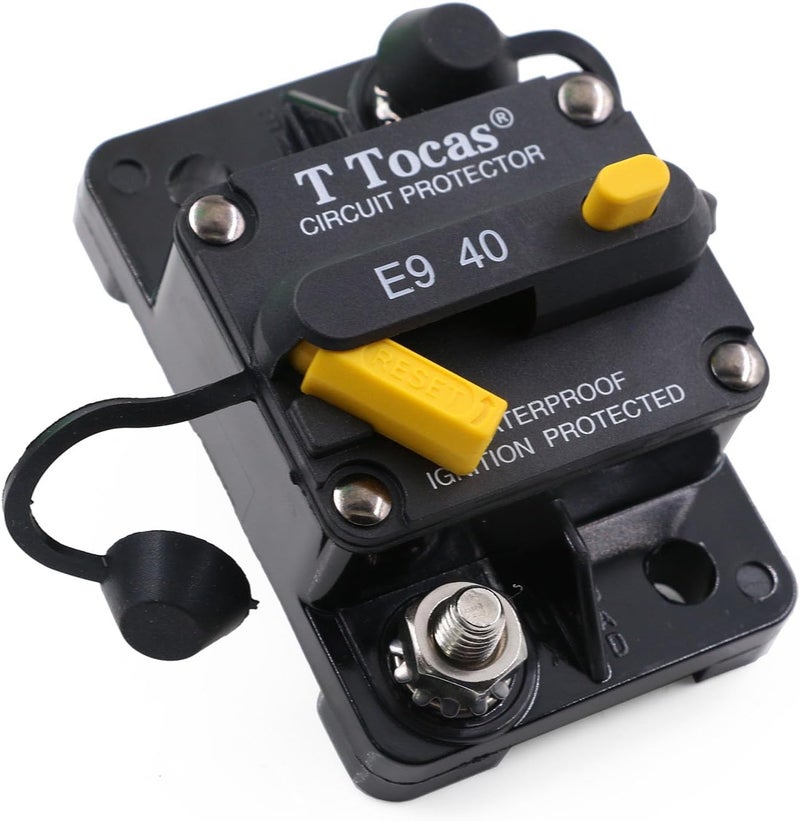 T Tocas 40A Surface Mount Circuit Breakers with Manual Reset for Automatic Boat, 12V-48V DC, Waterproof | Swtichable for Trolling Motor Automotive Truck Rv Solar System Marine Waterproof IP67 |UL Certified - Image 1