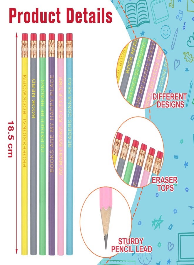 Affrolling 36 Pcs Book Nerd Pencil Bulk with Eraser Book Lover Reading Motivational 6 Design Wooden Graphite 2B Pencil Assortment Fun Educational Sharpened Booklover Back to School Student Gifts - Image 3