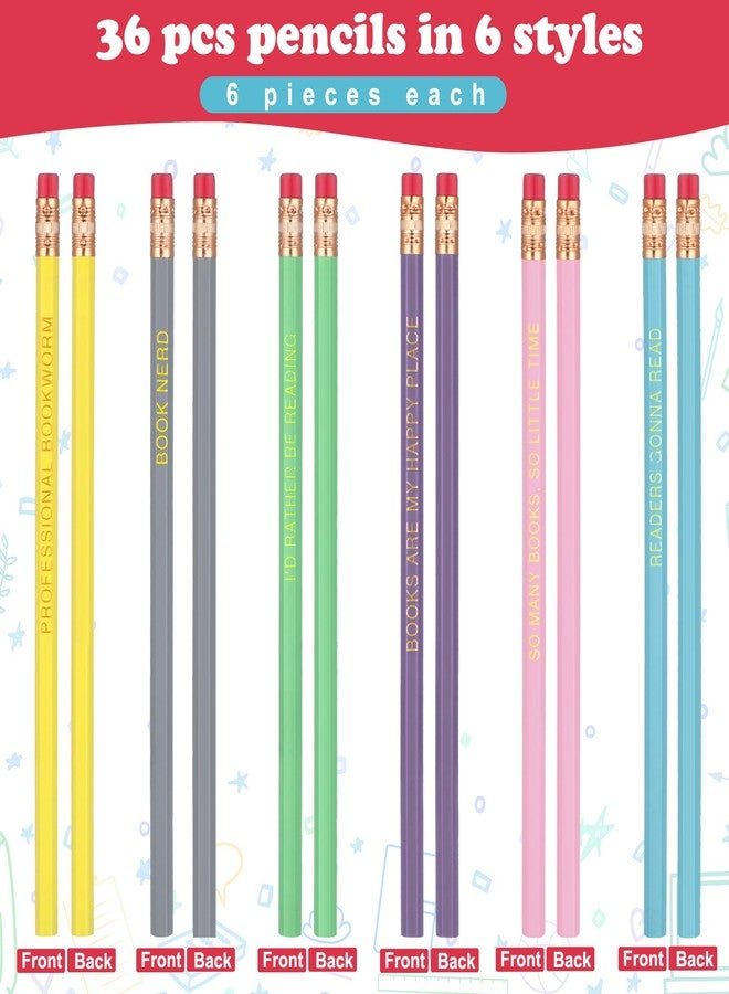 Affrolling 36 Pcs Book Nerd Pencil Bulk with Eraser Book Lover Reading Motivational 6 Design Wooden Graphite 2B Pencil Assortment Fun Educational Sharpened Booklover Back to School Student Gifts - Image 2