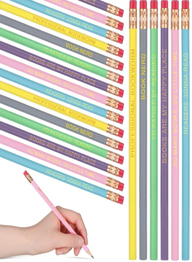 Affrolling 36 Pcs Book Nerd Pencil Bulk with Eraser Book Lover Reading Motivational 6 Design Wooden Graphite 2B Pencil Assortment Fun Educational Sharpened Booklover Back to School Student Gifts - Image 1