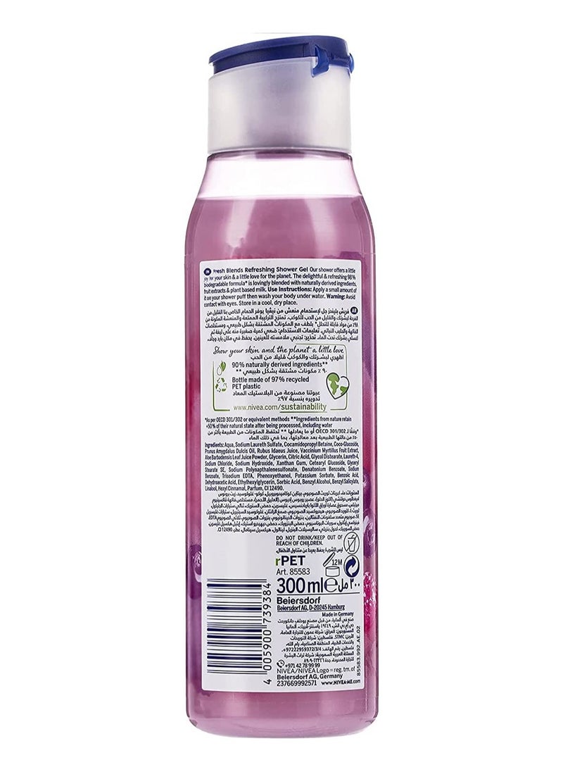 Nivea Nivea Shower Gel Body Wash Fresh Blends Raspberry & Blueberry And Almond Milk 300ml  - Image 2