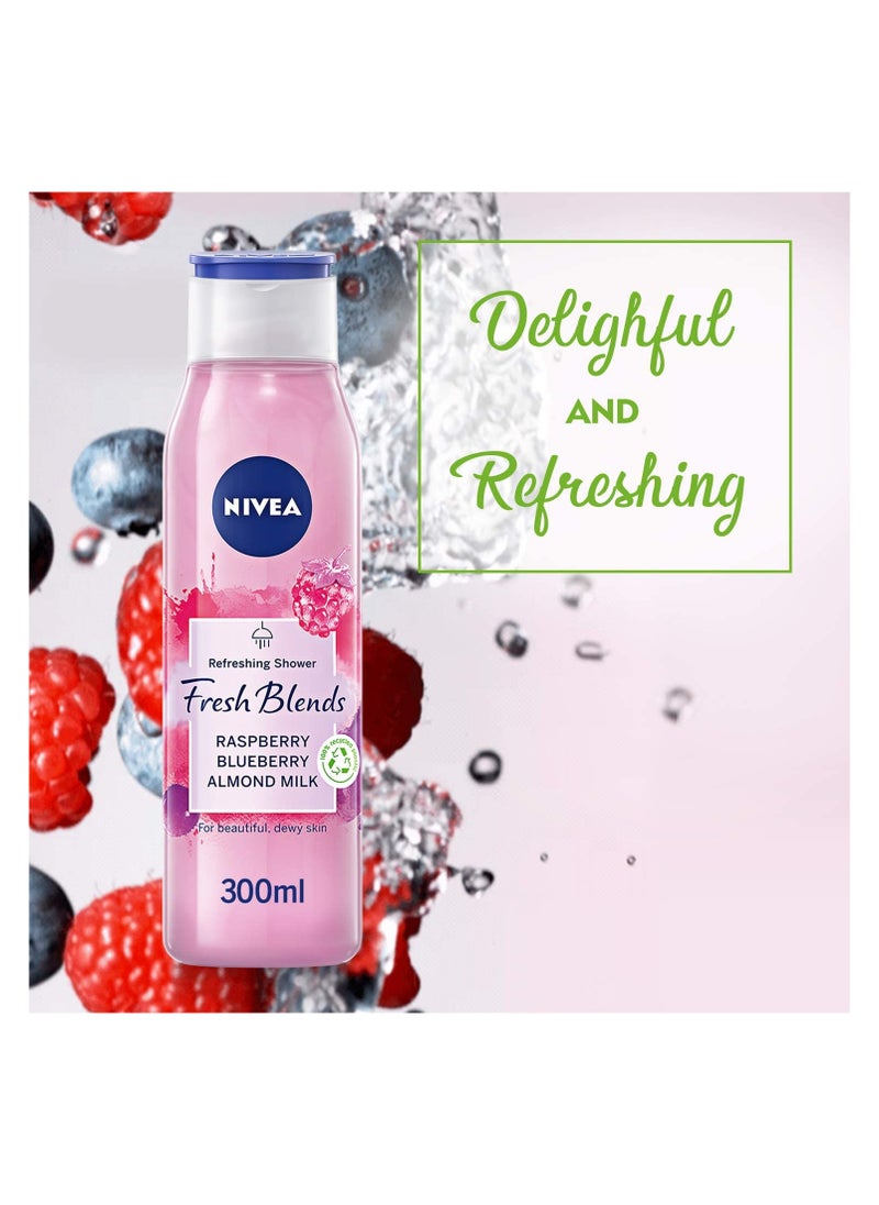 Nivea Nivea Shower Gel Body Wash Fresh Blends Raspberry & Blueberry And Almond Milk 300ml  - Image 4