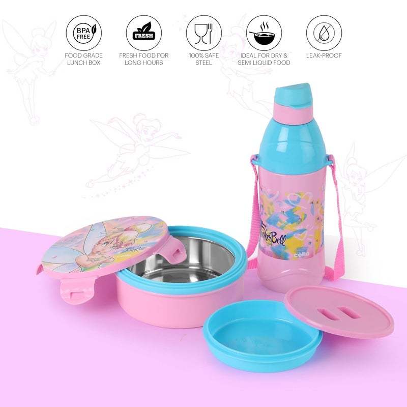 Cello CELLO Tiffy Tinker Bell Gift Set Insulated Lunch Box & Water Bottle for Kids | Tiffin Box 460 ml, Water Bottle 400 ml, Pink & Blue | Leak Proof | Easy to Clean | Ideal for School, Picnic  - Image 4