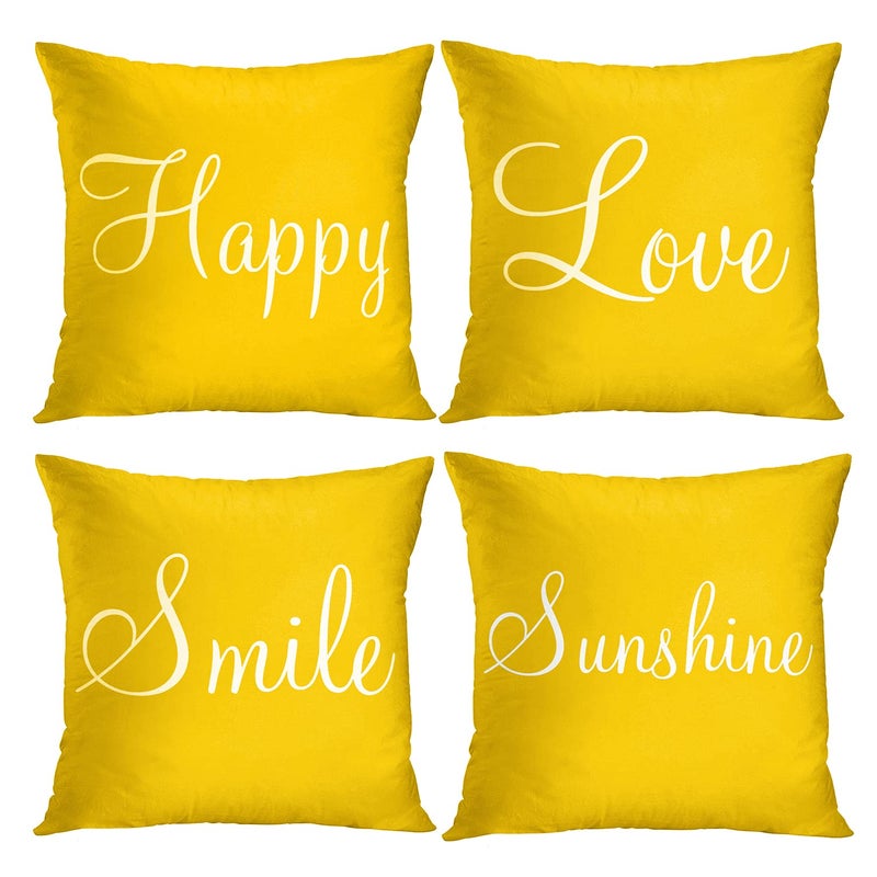Britimes Britimes Throw Pillow Covers Furry Yellow Home Decor Set of 4 Pillow Cases Decorative 16 * 16 Inches Outdoor Cushion Couch Sofa Pillowcases Sunshine Happy Love Smile  - Image 1
