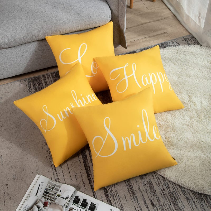 Britimes Britimes Throw Pillow Covers Furry Yellow Home Decor Set of 4 Pillow Cases Decorative 16 * 16 Inches Outdoor Cushion Couch Sofa Pillowcases Sunshine Happy Love Smile  - Image 2