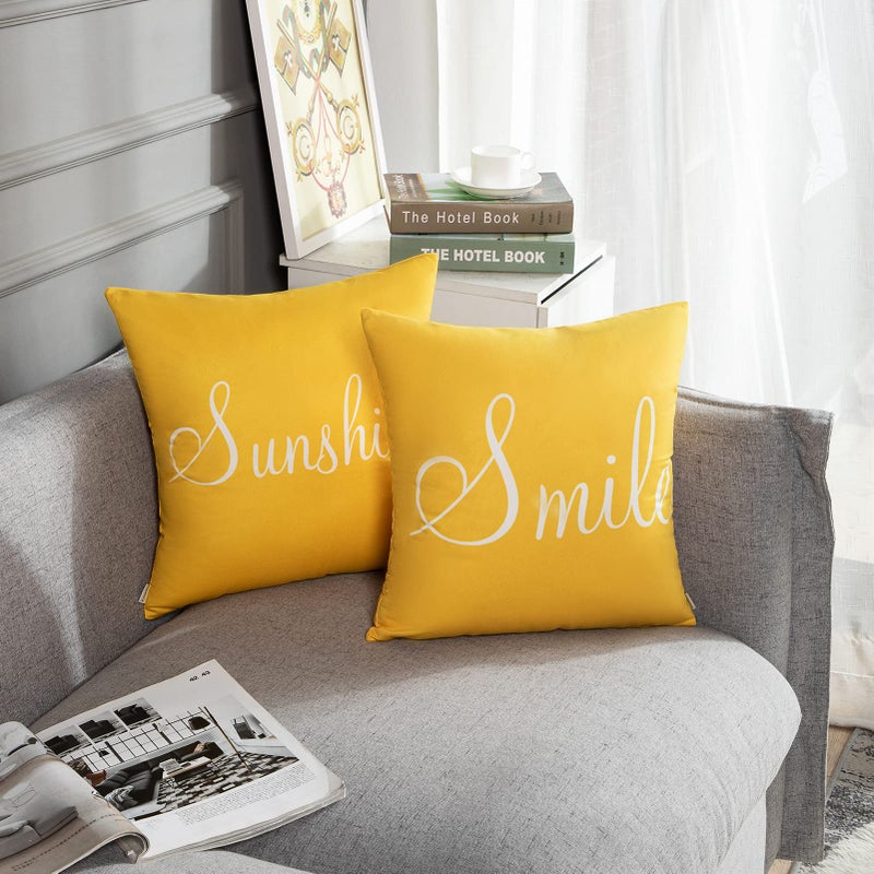 Britimes Britimes Throw Pillow Covers Furry Yellow Home Decor Set of 4 Pillow Cases Decorative 16 * 16 Inches Outdoor Cushion Couch Sofa Pillowcases Sunshine Happy Love Smile  - Image 5