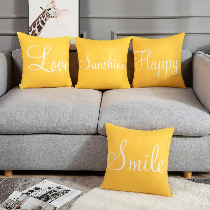Britimes Britimes Throw Pillow Covers Furry Yellow Home Decor Set of 4 Pillow Cases Decorative 16 * 16 Inches Outdoor Cushion Couch Sofa Pillowcases Sunshine Happy Love Smile  - Image 3