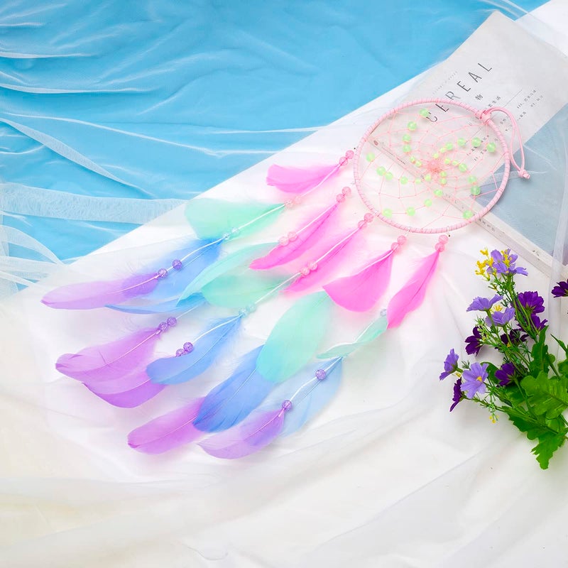 WOW DING Luminous Dream Catchers for Girls  Handmade Pink Feather Native Wall Decoration - Image 5