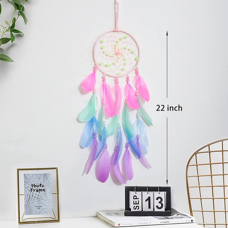 WOW DING Luminous Dream Catchers for Girls  Handmade Pink Feather Native Wall Decoration - Image 4