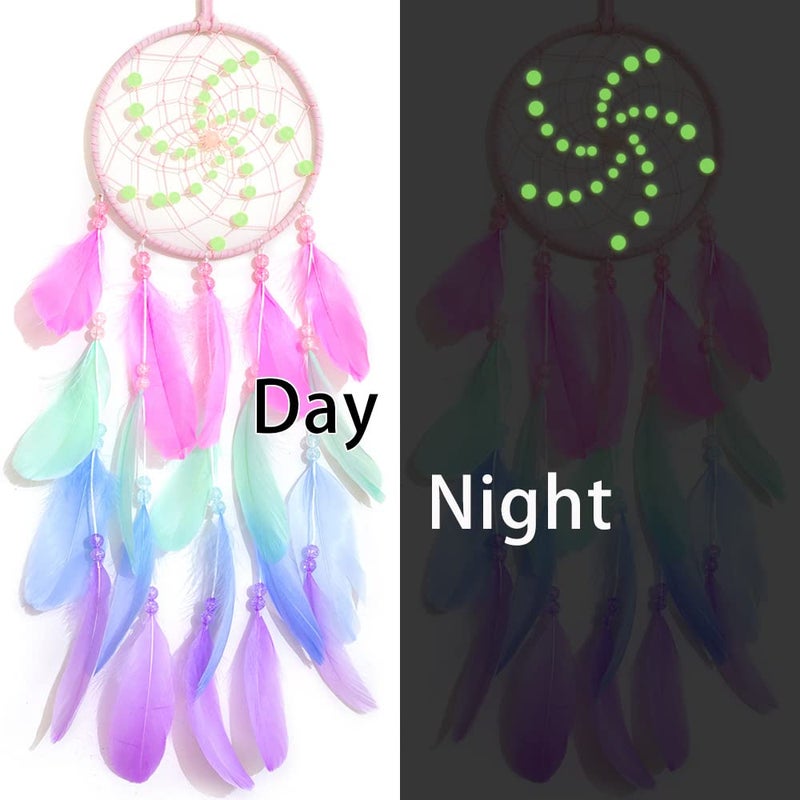WOW DING Luminous Dream Catchers for Girls  Handmade Pink Feather Native Wall Decoration - Image 2