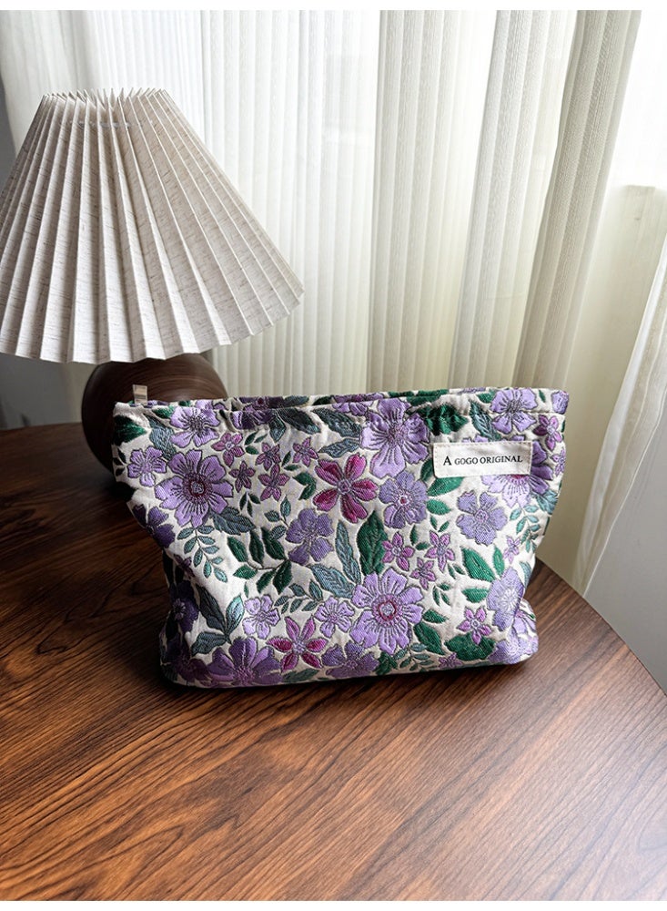 حقيبة مجموعة زينة ذات نمط زهري حافظة مستحضرات تجميل، حقيبة زينة، حقيبة العناية بالبشرة، حقيبة حمام، مكعبات التعبئة، ضروريات السفر، ضروريات الرحلات البحرية 25*18*5 سم - Image 1