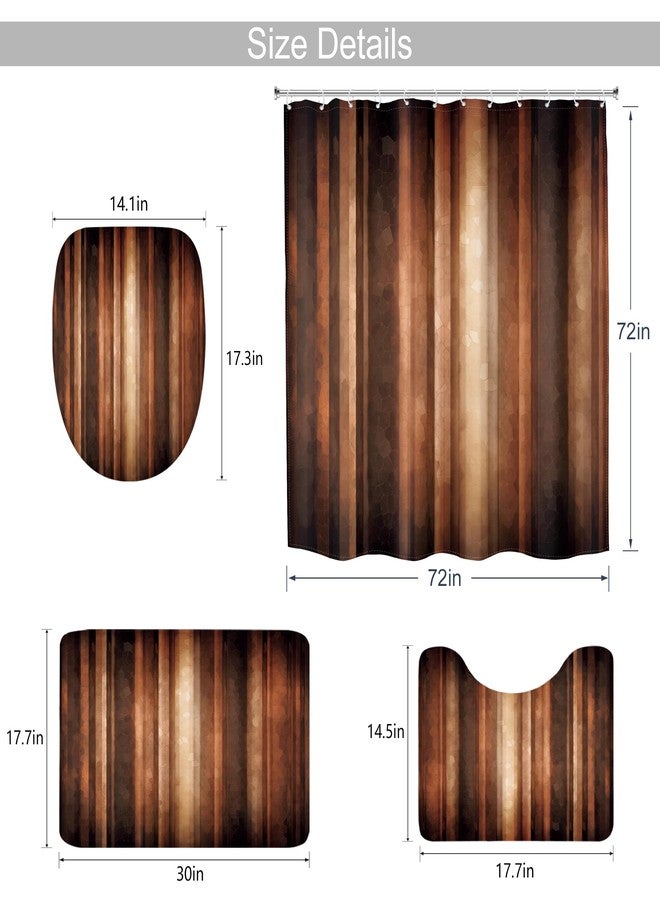 MESHELLY Brown 4Pcs Shower Curtain Sets Rustic Bronze Tan Ombre Stripe Rust Copper Earth Tone Bathroom Set Decor with Rug, Toilet Lid Cover, Bath Mat, Vintage Simple Bathroom Curtain with 12 Hooks - Image 3