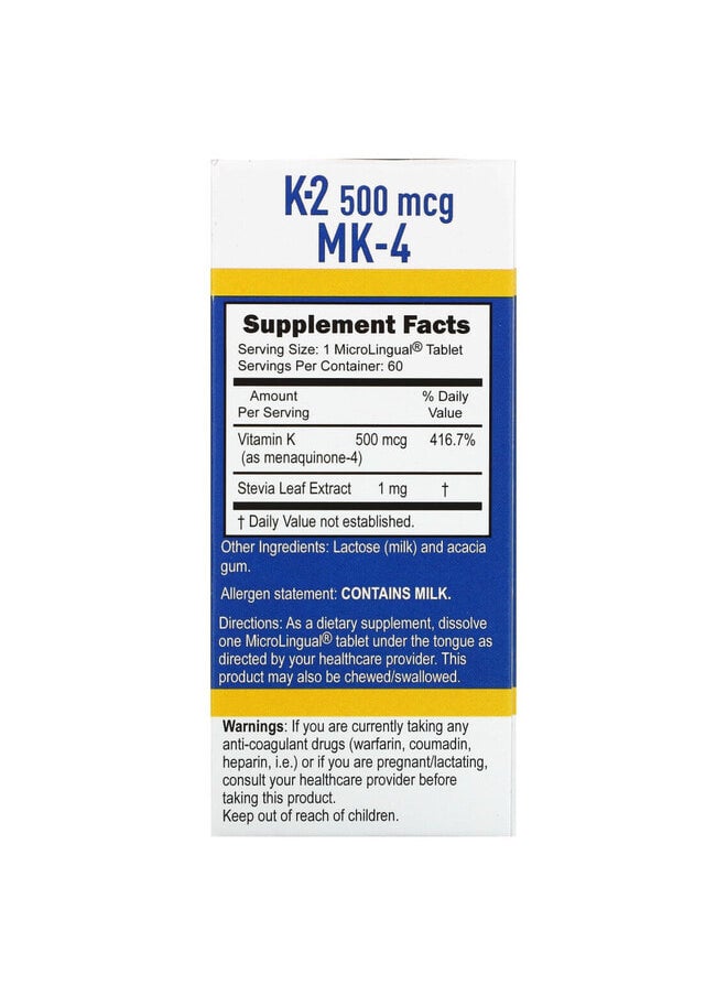 Superior Source Vitamin K-2, 500 mcg, 60 MicroLingual Instant Dissolve Tablets  - Image 2