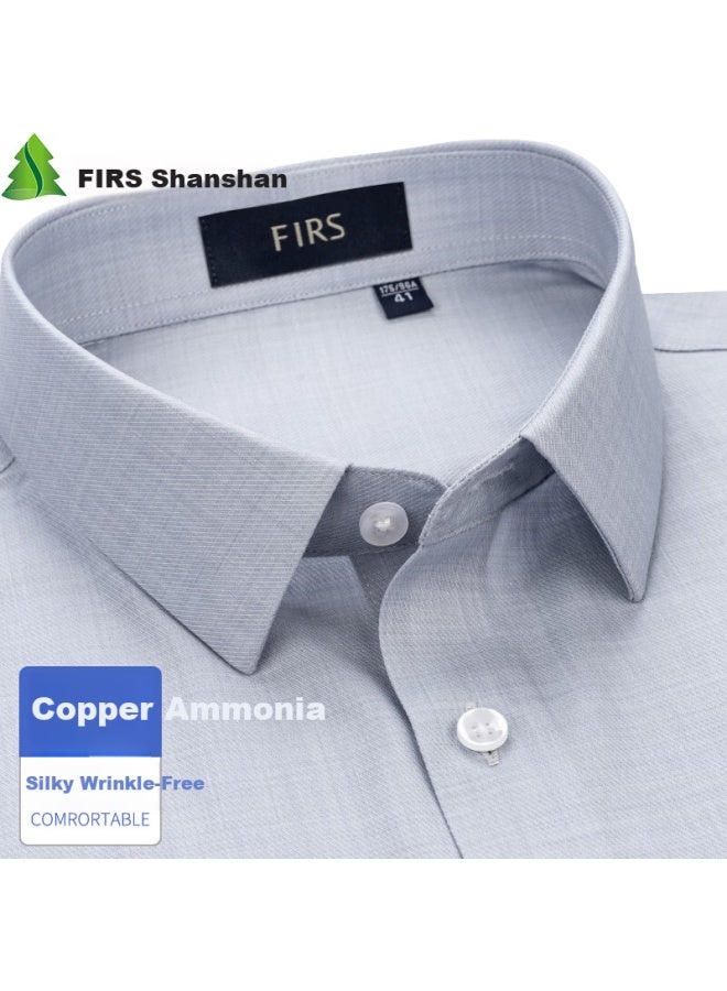 Firs Men'S Long Sleeve Non-Iron Copper Ammonia Casual Business Smooth Elastic Easy Care Shirt Light Grey 43 - Image 1