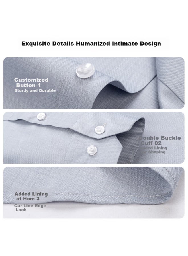 Firs Men'S Long Sleeve Non-Iron Copper Ammonia Casual Business Smooth Elastic Easy Care Shirt Light Grey 43 - Image 3