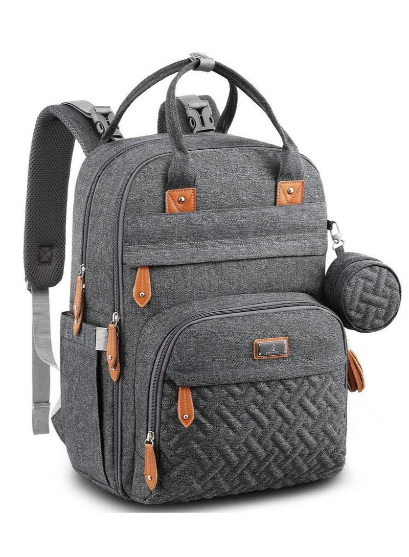 BabbleRoo Multifunctional Waterproof Diaper Bag, Essential Travel Baby Tote with Changing Pad, Baby Carrier and Pacifier Cover - Unisex, Dark Grey - Image 1