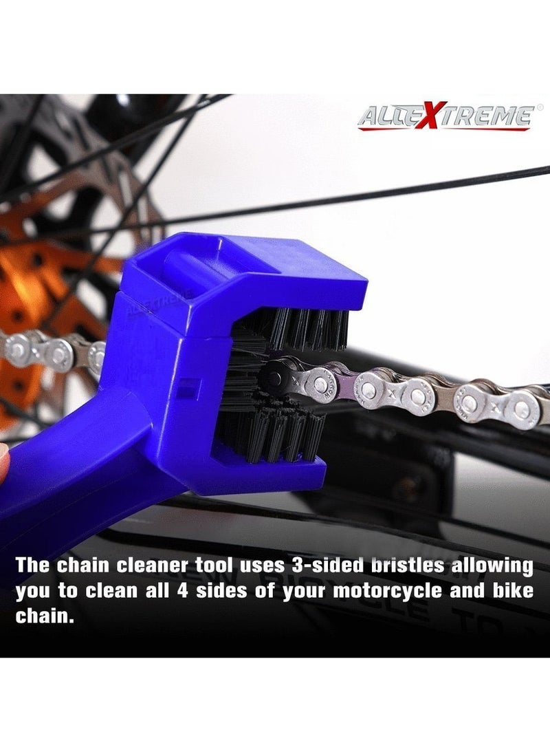 Allextreme - ‎Cyl-06-T Multi-Purpose Bike Chain Cleaner Brush With Soft & Long Bristles Ideal For Quick Cleaning Of Cycles, Motorcycles (Blue) - Image 1