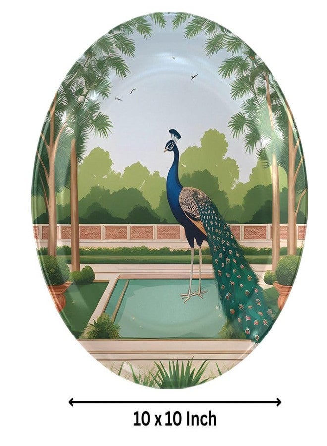 WOODHANG Elegant Peacock Standing by Pond in Lush Garden Ceramic Decorative Wall Plate|10 Inch Decorative Nature Art for Home Décor|Traditional Indian Spiritual Art for Wall Décor|Vastu-Positive Gift - Image 3