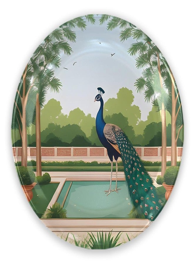 WOODHANG Elegant Peacock Standing by Pond in Lush Garden Ceramic Decorative Wall Plate|10 Inch Decorative Nature Art for Home Décor|Traditional Indian Spiritual Art for Wall Décor|Vastu-Positive Gift - Image 2