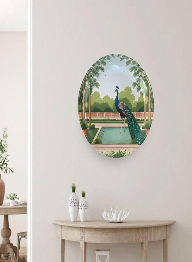 WOODHANG Elegant Peacock Standing by Pond in Lush Garden Ceramic Decorative Wall Plate|10 Inch Decorative Nature Art for Home Décor|Traditional Indian Spiritual Art for Wall Décor|Vastu-Positive Gift - Image 4