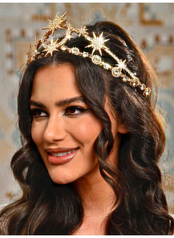 GORTIN Star Moon Crown Headband Bride Wedding Headbands Rhinestone Crown and Tiara Goddess Headpiece Bridal Hair Accessories for Women - Image 4