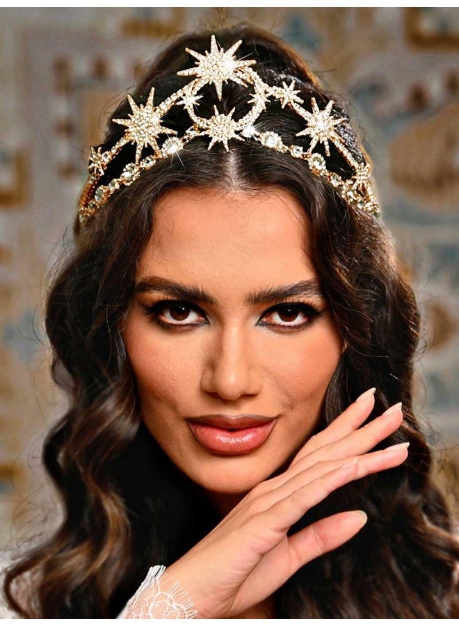 GORTIN Star Moon Crown Headband Bride Wedding Headbands Rhinestone Crown and Tiara Goddess Headpiece Bridal Hair Accessories for Women - Image 2