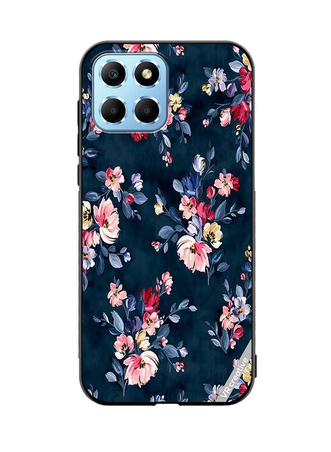 VR CREATIVE Protective Case Cover For Honor X8 5G A Navy Floral Print With Brightly Coloured Pink And Yellow Flowers On It Design Multicolour - Image 1